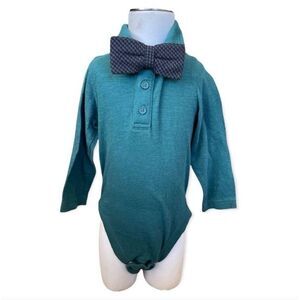 New Baby Boys Old Navy Green Onesie Bodysuit w Bow Tie - Sz 12-18 mo
